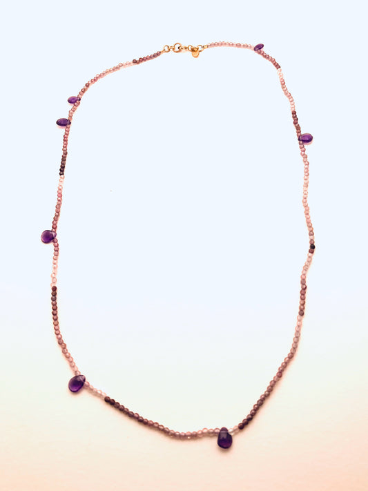 Triple Wrap Bracelet or Single Strand Purple Spinel with Amethyst