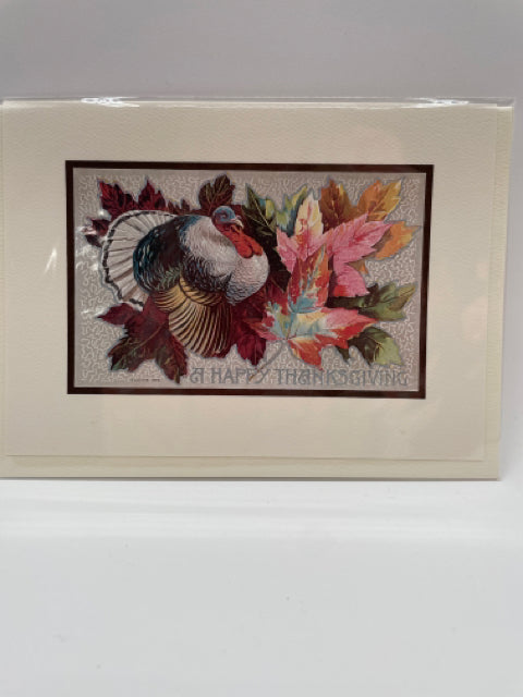 Thanksgiving Turkey With Pink Leaves Card