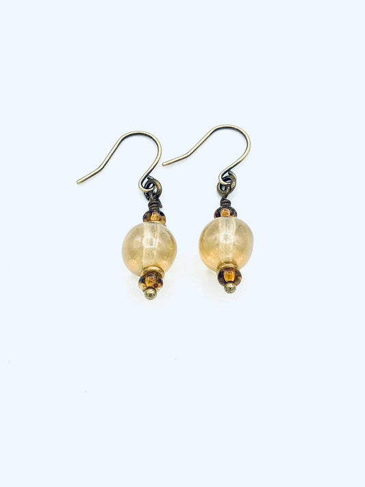 German Glass Earrings, Yellow Color