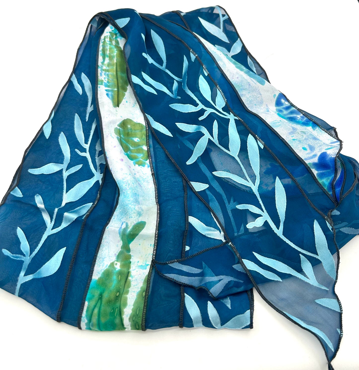 Dark Teal Silk Collage Scarf