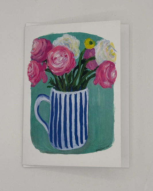Flowers in a Striped Mug Card