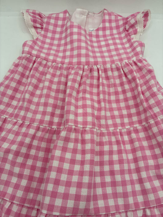 18 M Pink and White Checked Tiered Ruffle Dress