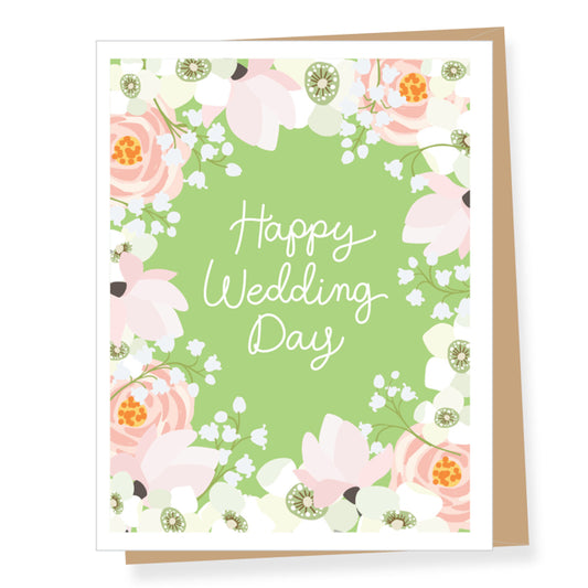 Green Floral Wedding Day Card