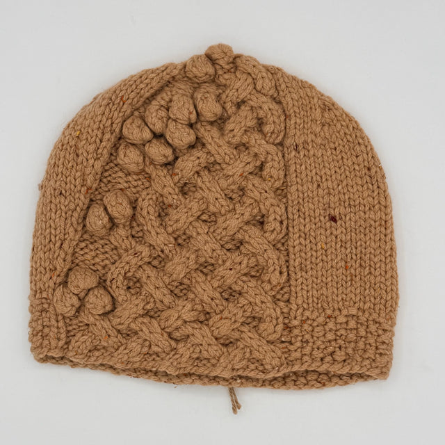 M/L Oat Tweed Cable and Bobble Cashmere Knit Hat