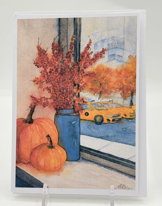 Fall Cab And Pumpkins Card