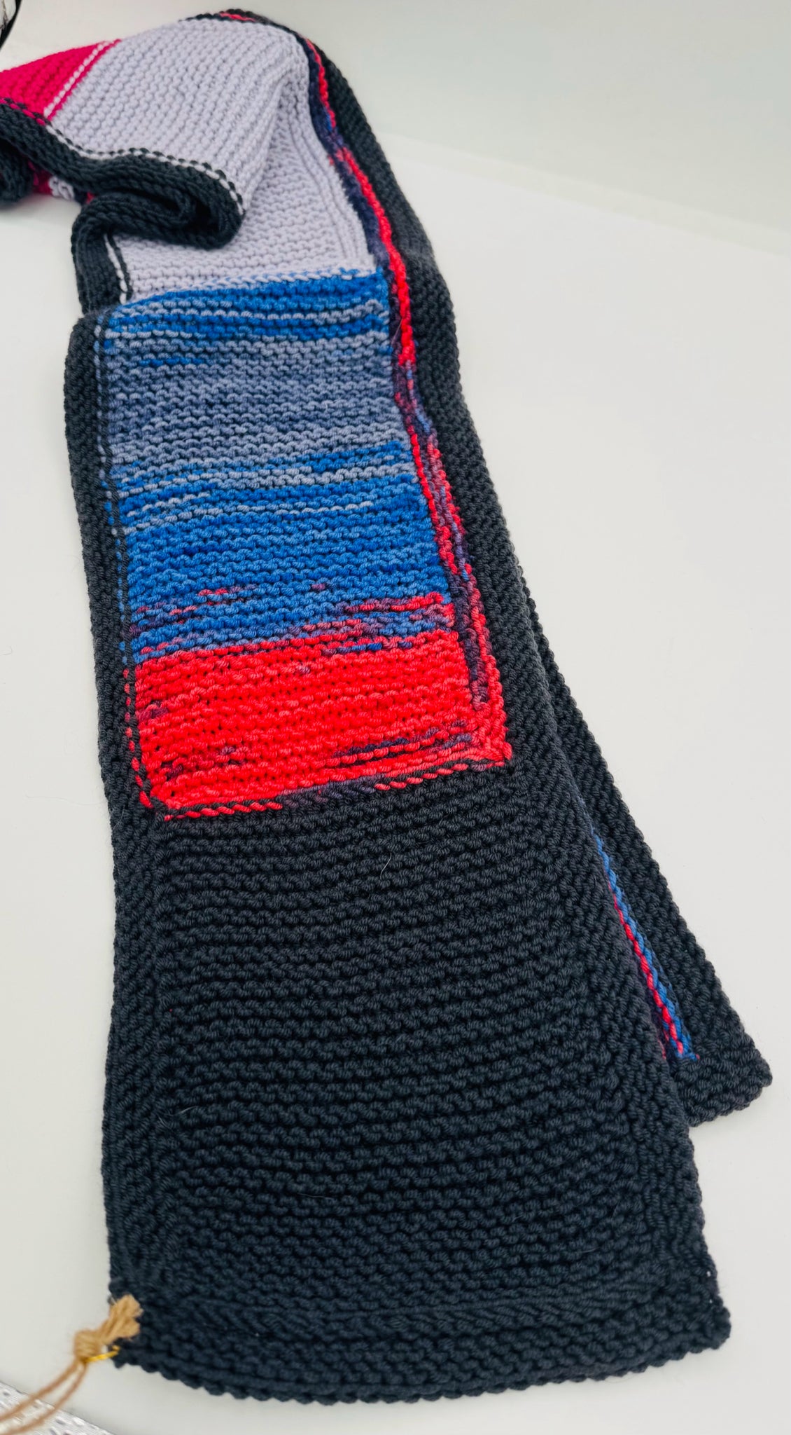 Merino Wool Knit Scarf with Multi Patchwork