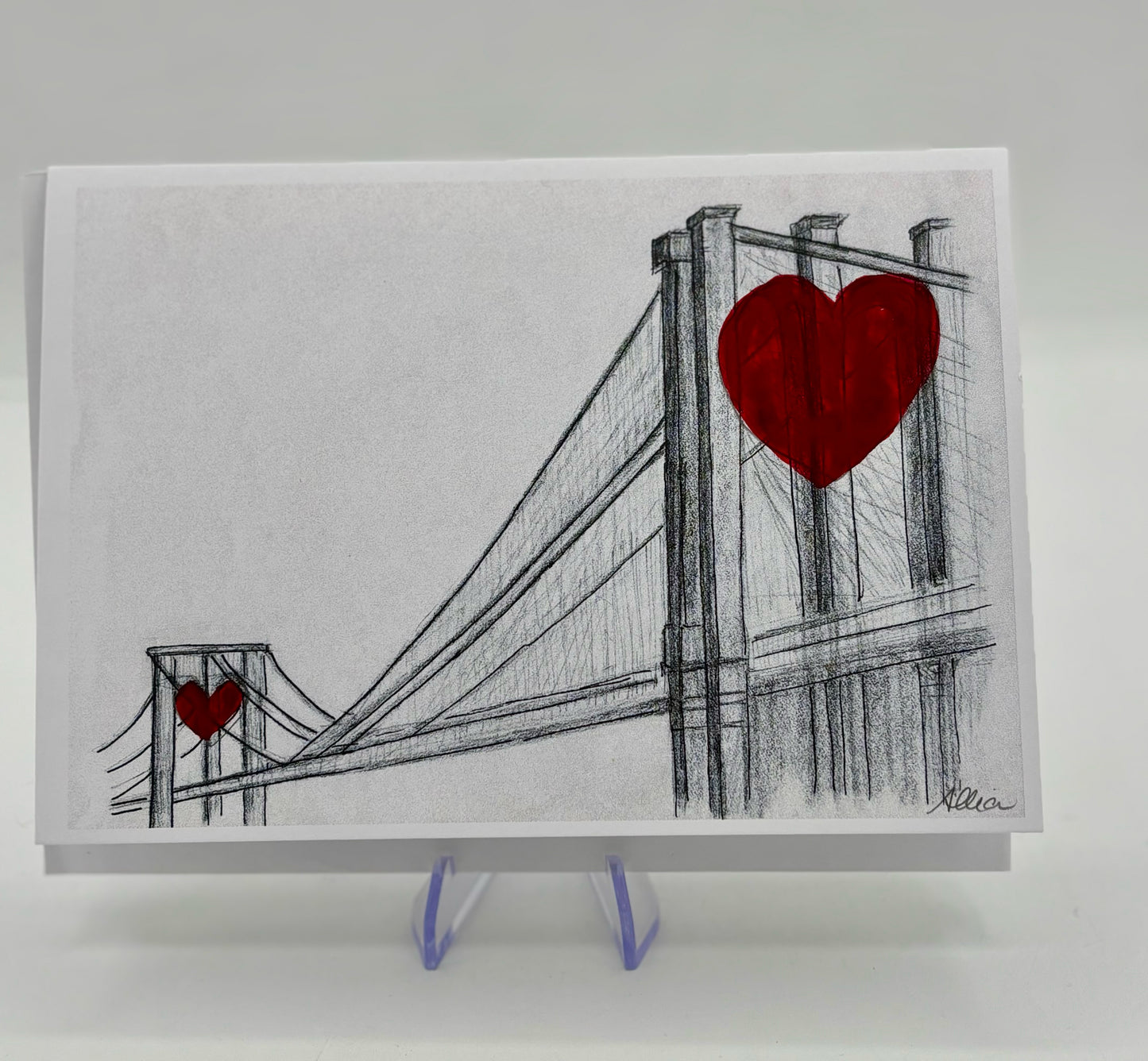 Brooklyn Bridge with Hearts Valentine's Card