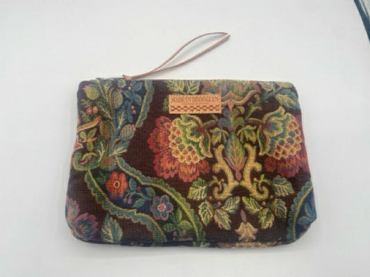 Brown Floral Brocade Pouch