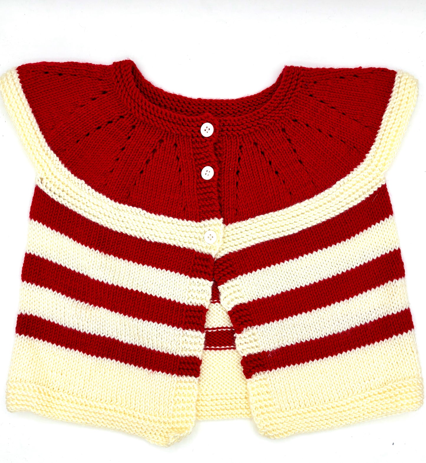 4 Y Red & White Acrylic Knit Short Sleeve Sweater