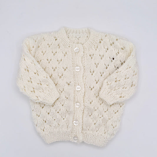 3-6 M White Acrylic Lace Knit Cardigan