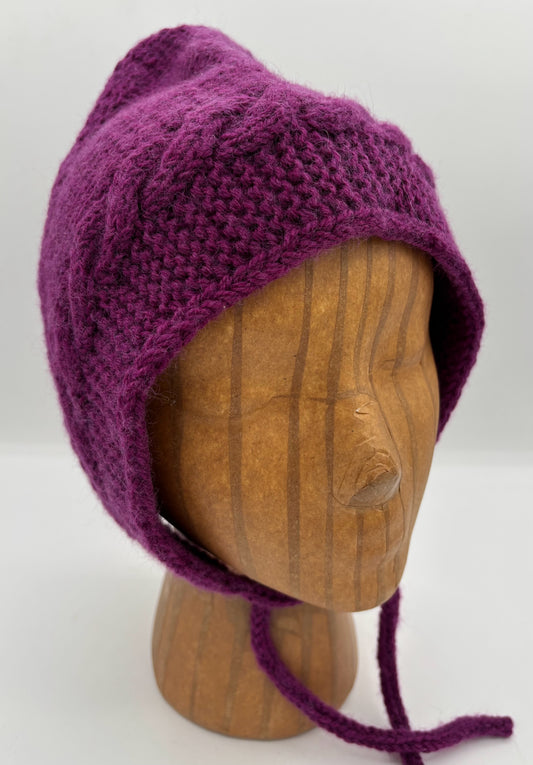 Adult Small Purple Wool and Poly Blend Cable Knit Hat