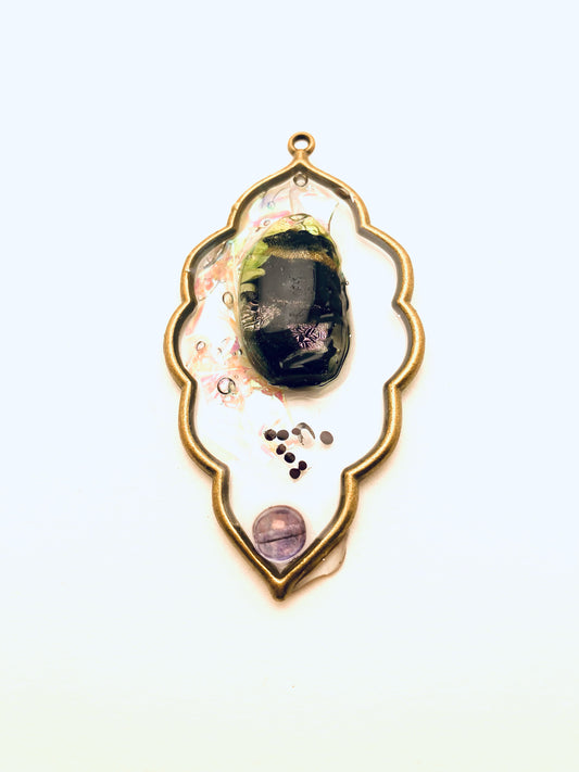 Scalloped Shaped Resin Pendant, with Green Inlay