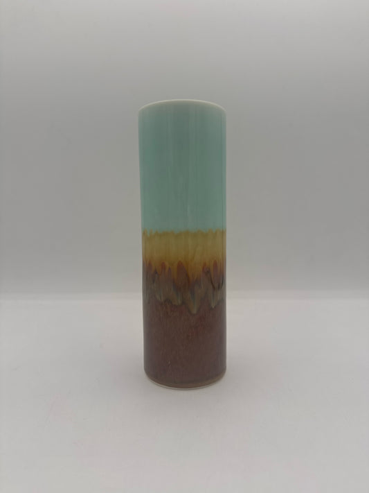 Three-toned Brown, Gold & Robin Egg Blue Large Porcelain Vase