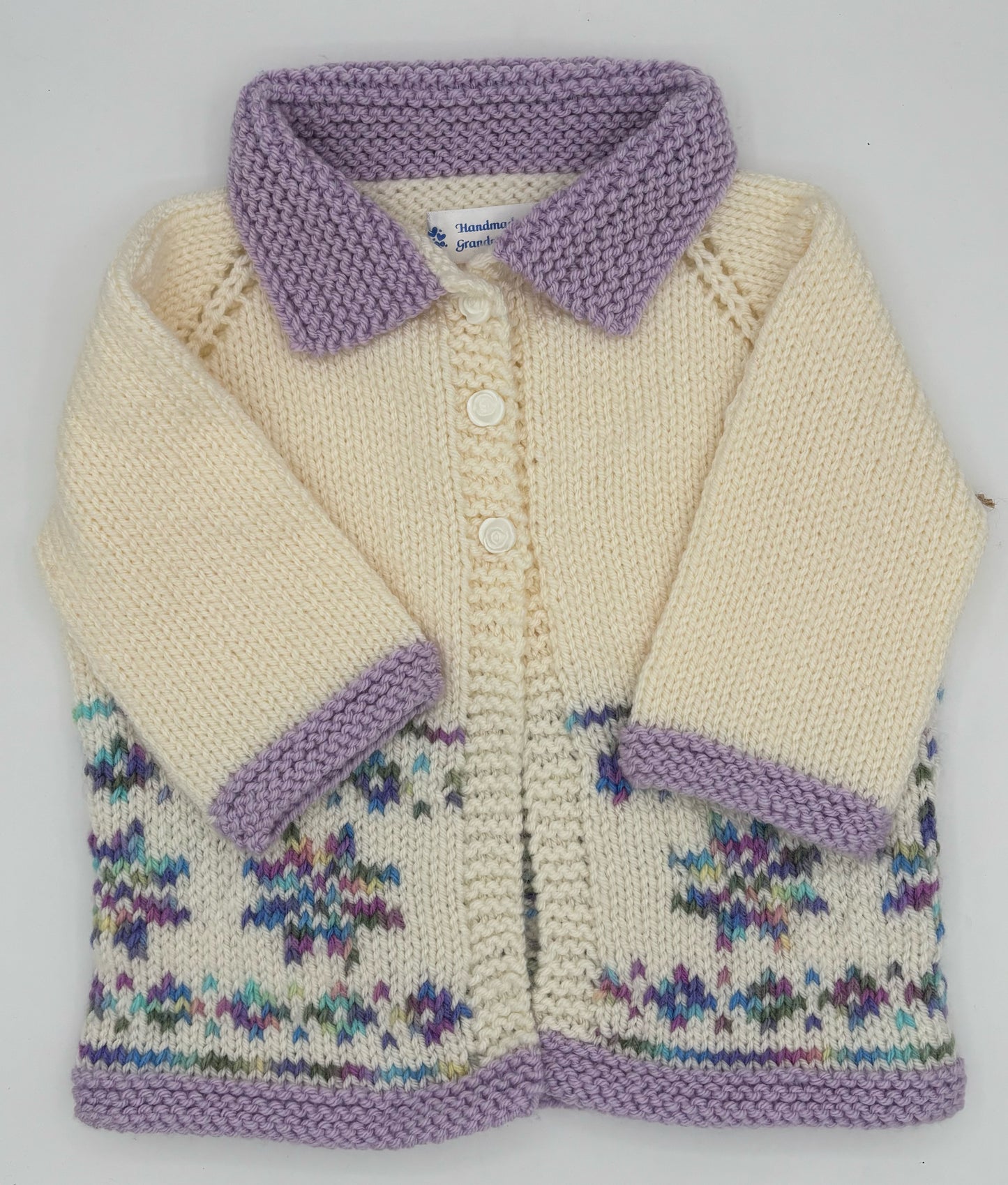 12-18 M Cream and Lavender Snowflake Knit Coat