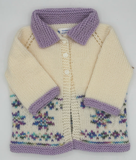 12-18 M Cream and Lavender Snowflake Knit Coat