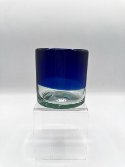 Blue Handblown Old Fashioned Glass