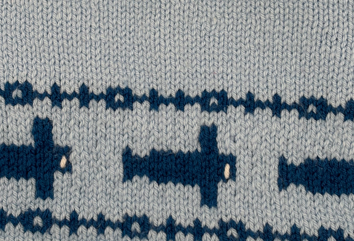12 M Light Blue and Royal Acrylic Airplane Knit Cardigan
