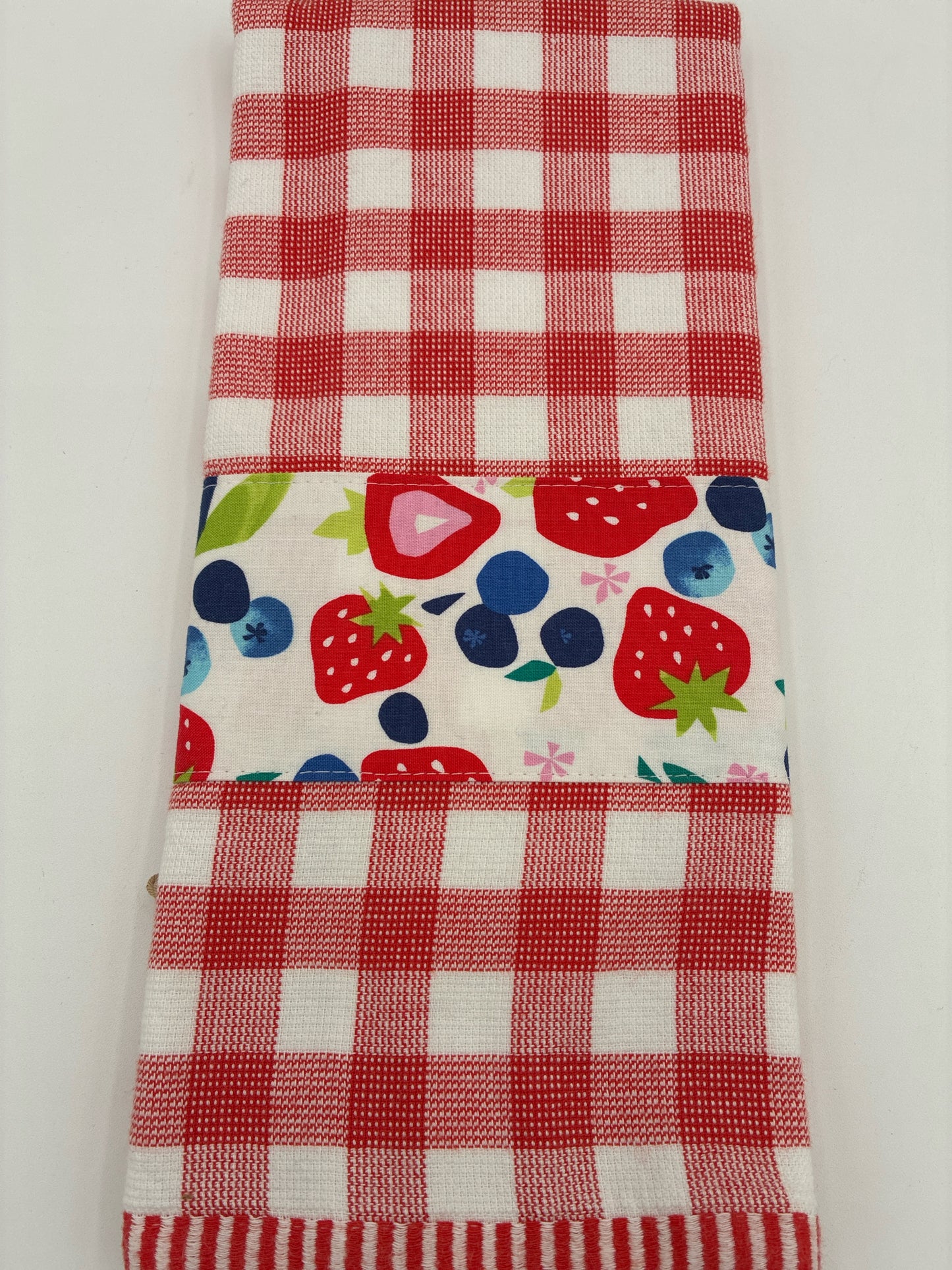 Red and White Checked Towel with Berry Trim