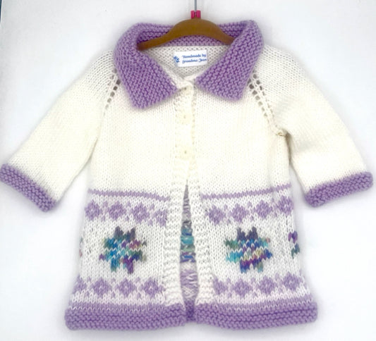 12 M White and Lavendar Snowflake Knit Coat