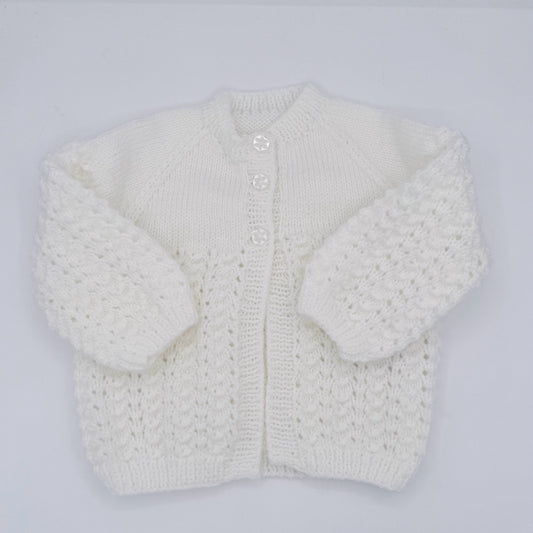 6-12 M White Acrylic Knit 3 Button Cardigan
