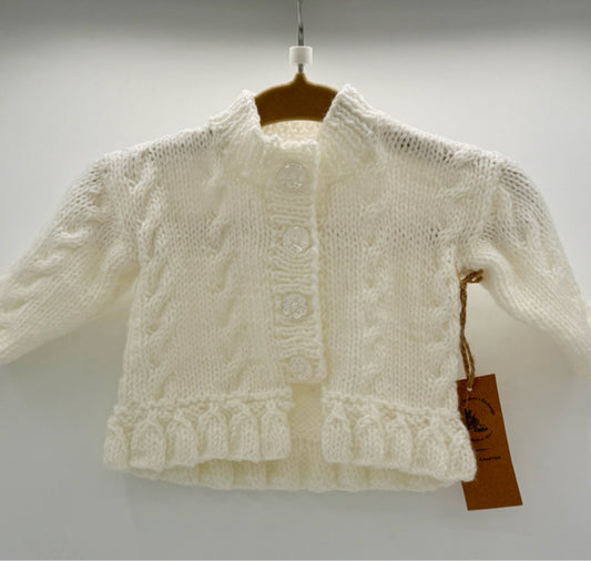 0-3 M White Acrylic Knit Cable Cardigan
