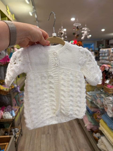 0-3 M White Acrylic Knit Matinee Coat