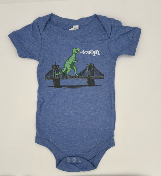 Dino on Bridge Onesie Heather Blue Size 3-6 M