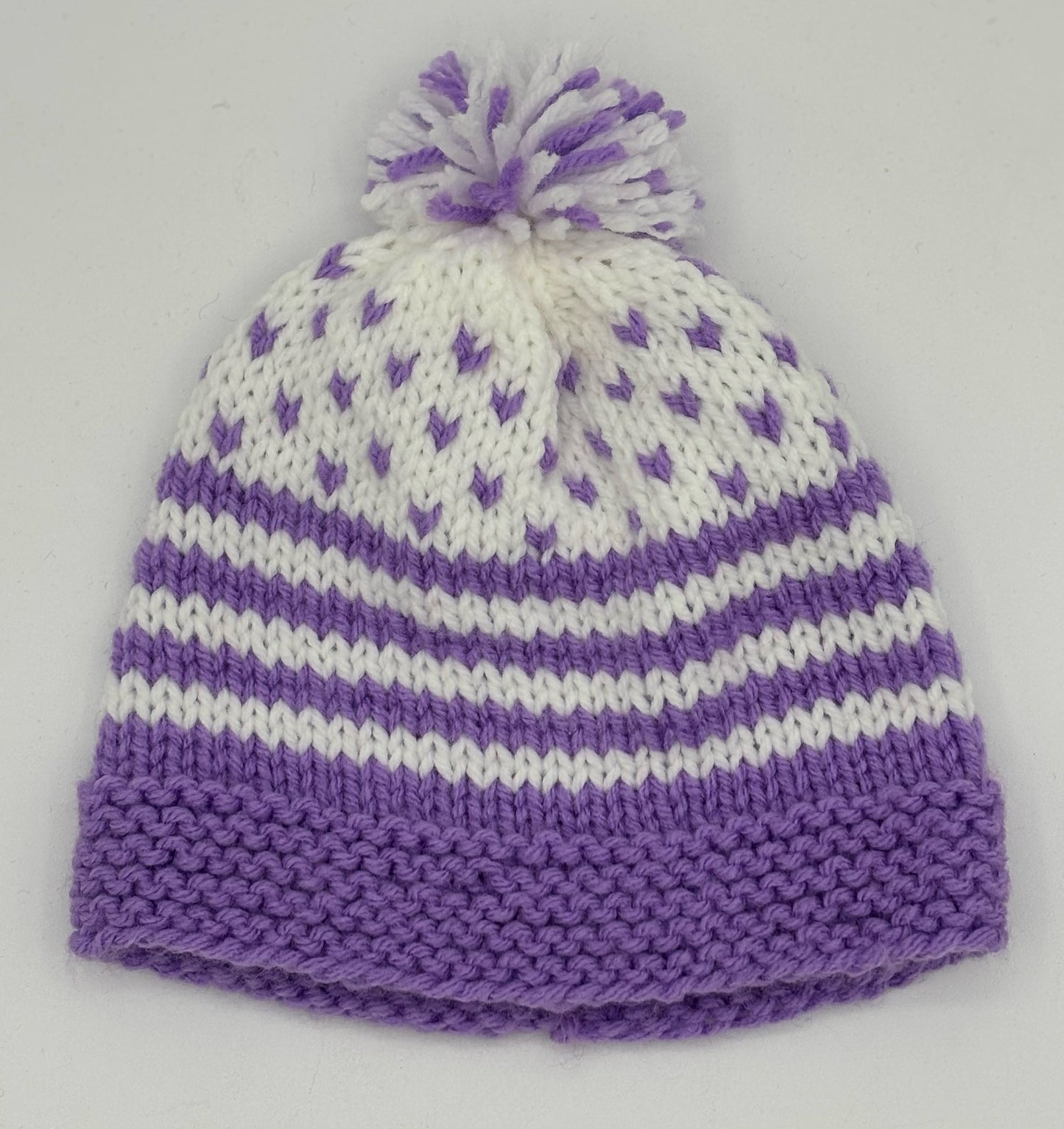 6-12 M Lavender and White Acrylic Knit Beanie