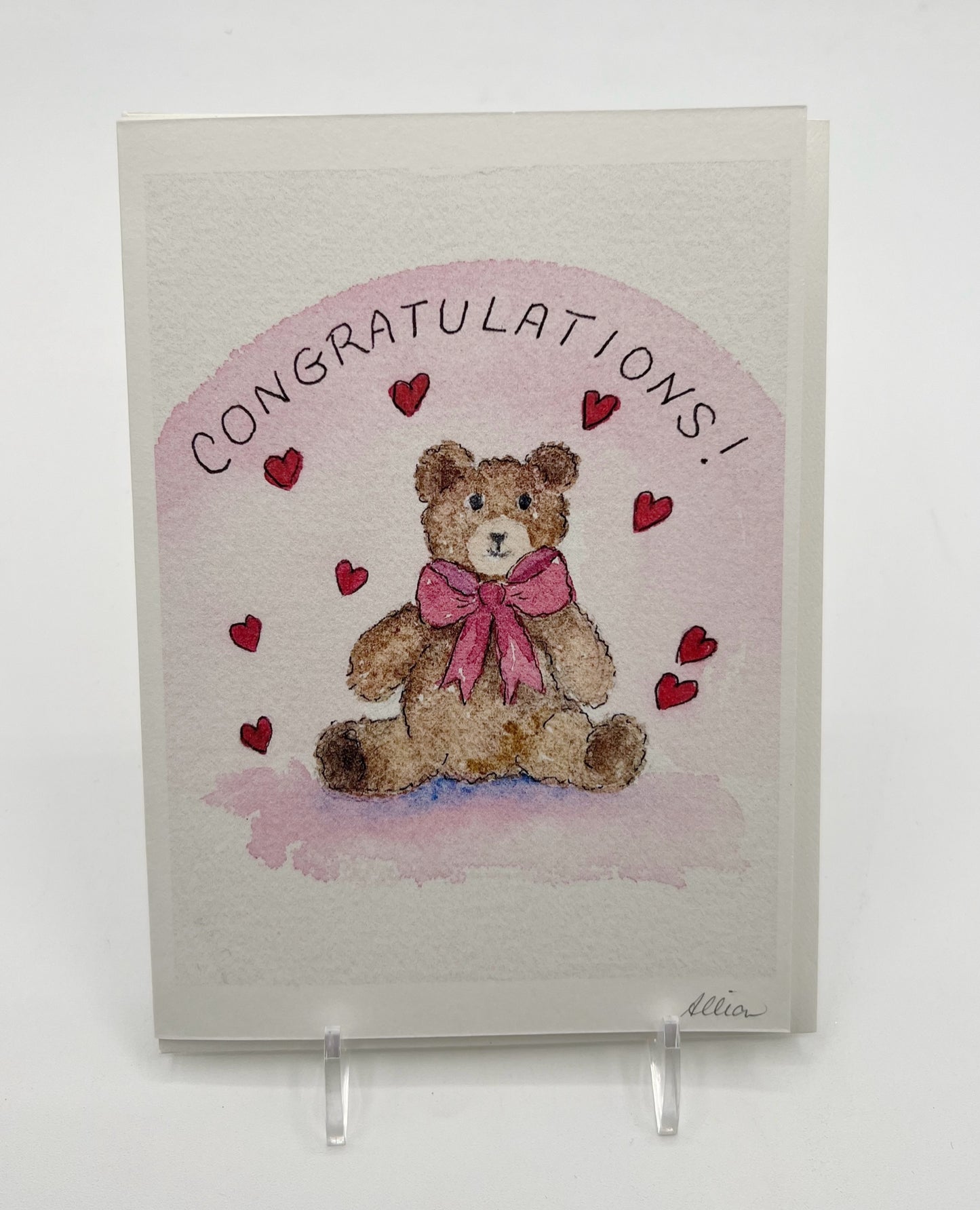 Pink Bear New Baby Card