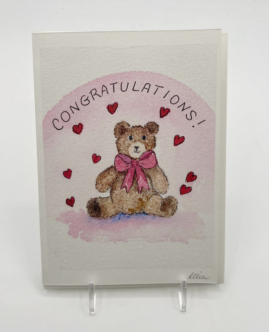 Pink Bear New Baby Card