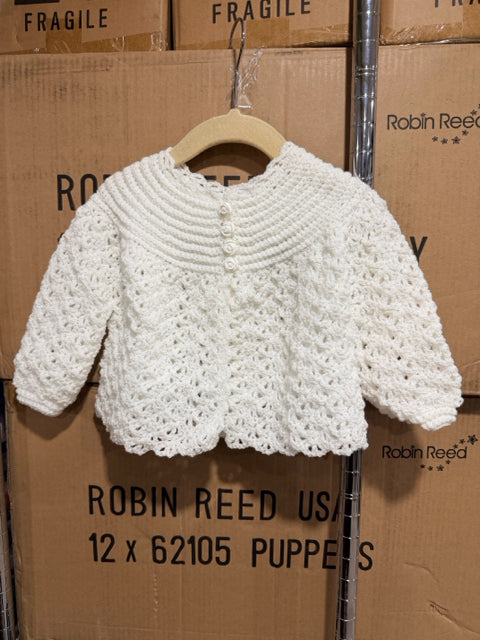 3 Y White Sparkle Acrylic Lace Crochet Matinee Jacket