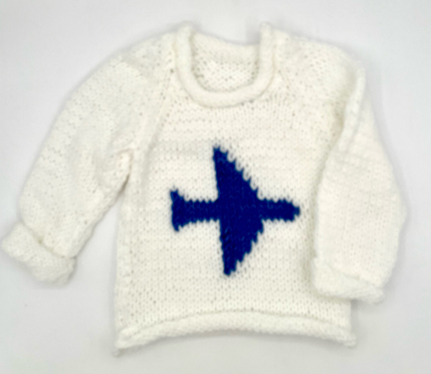 12 M White Acrylic Knit Sweater with Denim Blue Airplane