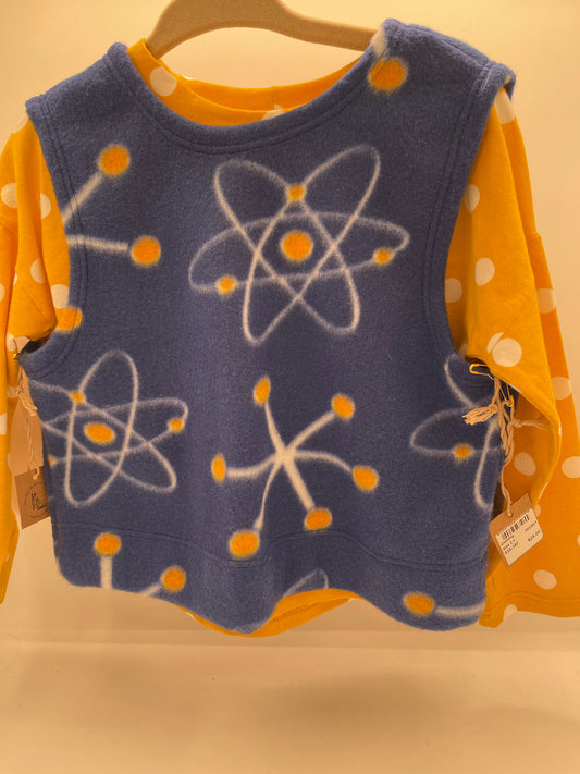 2 Y Vest - Fleece blue w/yellow & white atoms