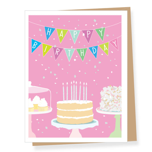Birthday Cake With Rainbow Bunting Card