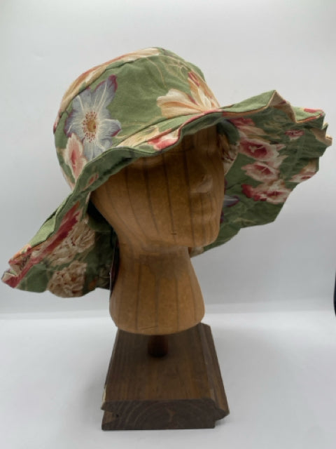 Olive Floral Colored Scalloped Edge Sun Hat