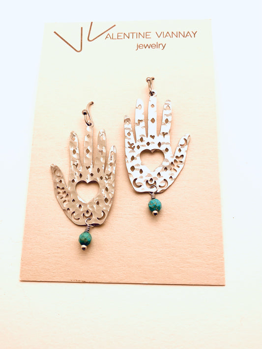 Healing Hands with Turquoise Bead Earrings