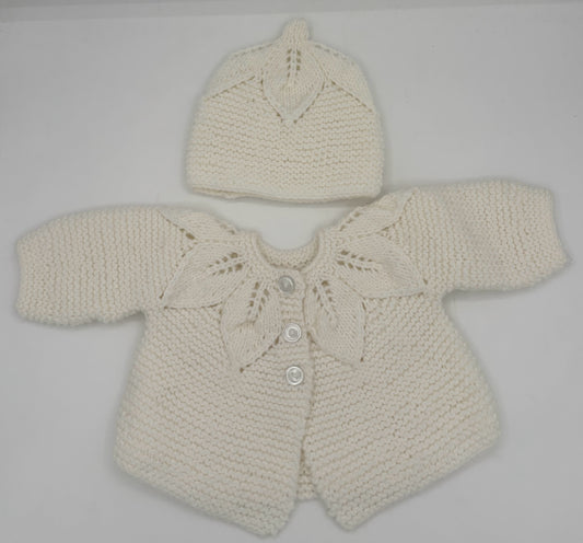 0-6 M Pink Acrylic Knit Cardigan And Hat Set