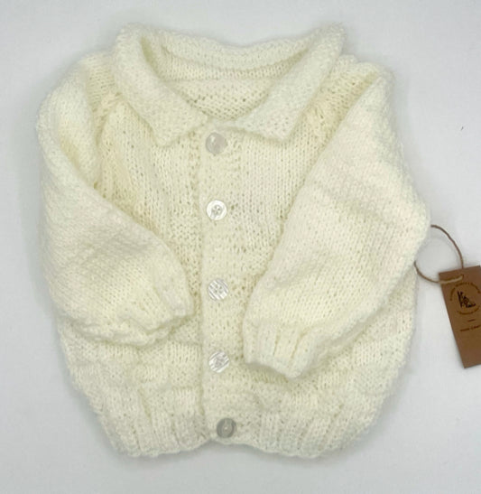 6-12 M White Acrylic Knit Cardigan