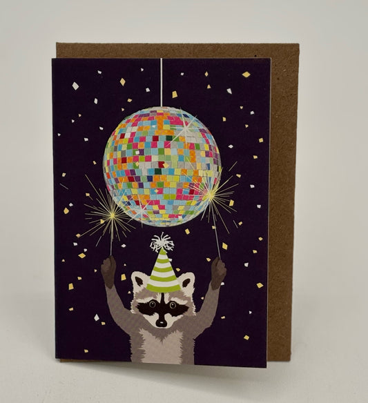 Mini Raccoon Disco Ball Enclosure Card