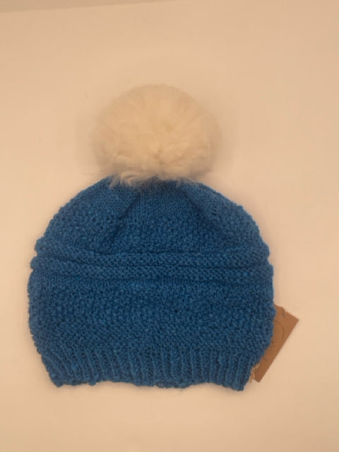 Adult L Blue Alpaca Blend Knit Hat with Pom Pom