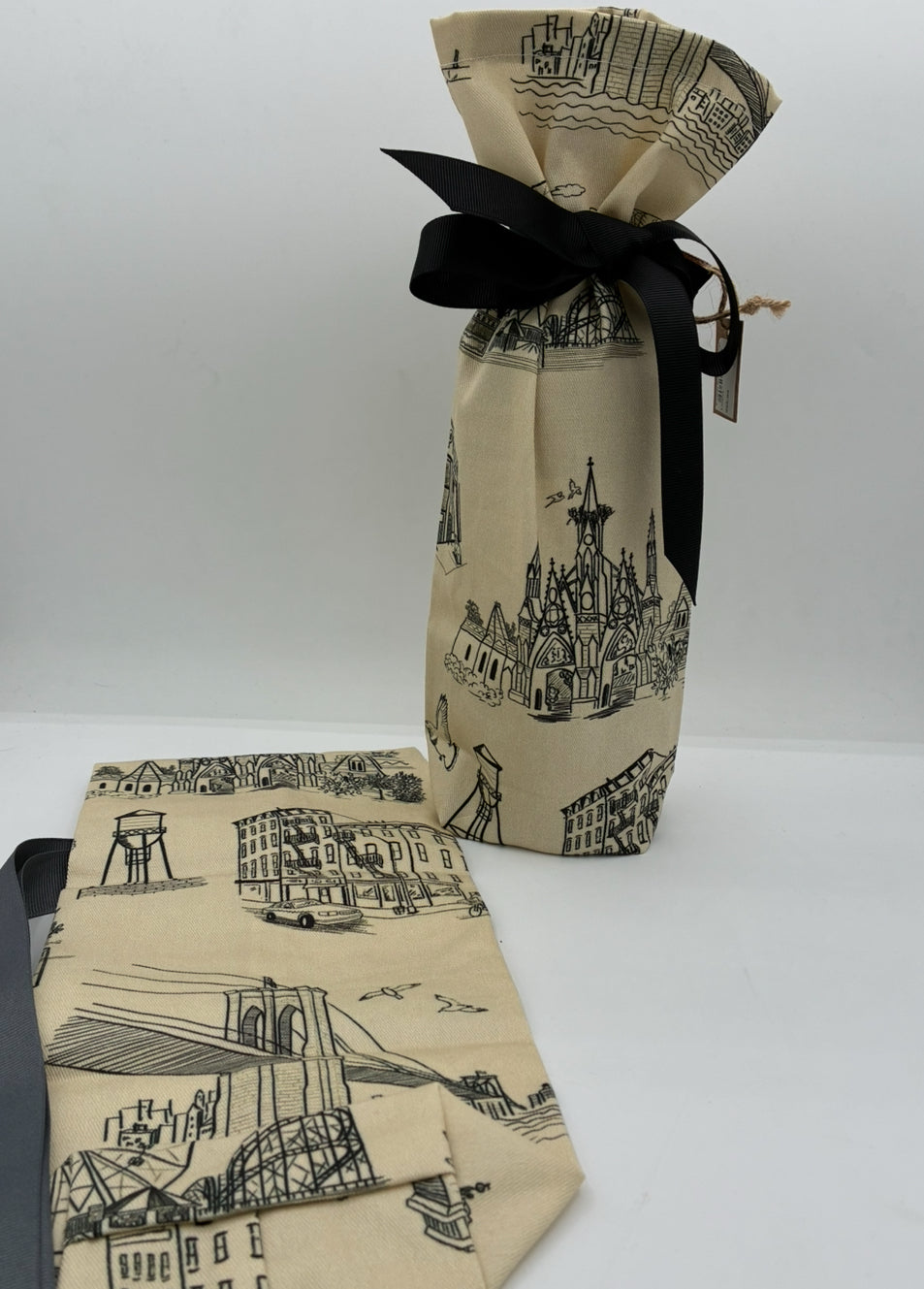 Custom Brooklyn Toile Wine Bags - Natural & Black