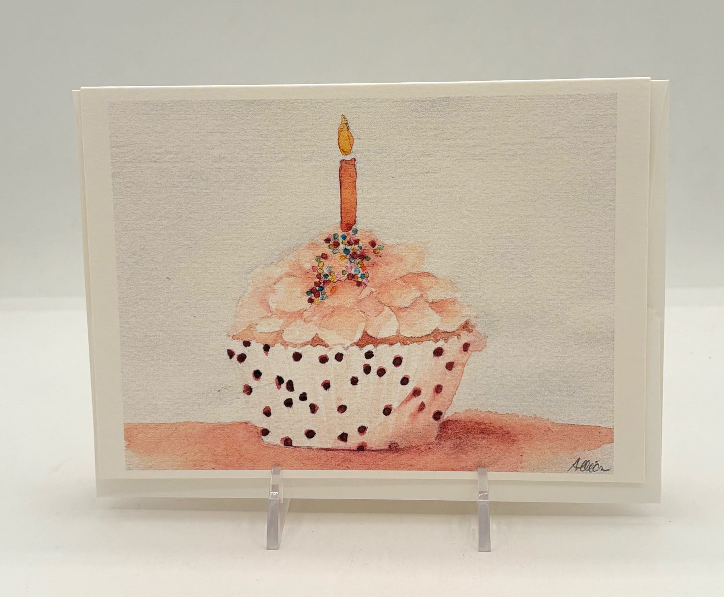 Pink Petal Cupcake Birthday Card