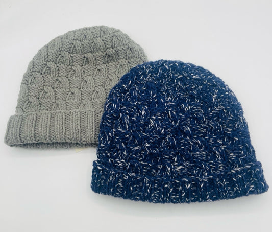 L/XL Cashmere, Cotton, and Wool Basketweave Cable Knit Hat