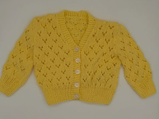 6-12 M Yellow Acrylic Lace Knit Cardigan