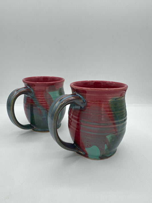 Small Red, Green & Turquoise Thrown Mug