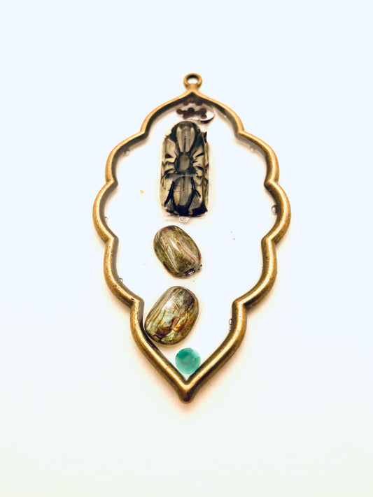 Scalloped Shaped Resin Pendant, with Brown Inlay