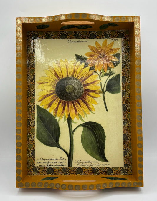 Decoupage Tray with Chrysanthemum and Butterflies Design