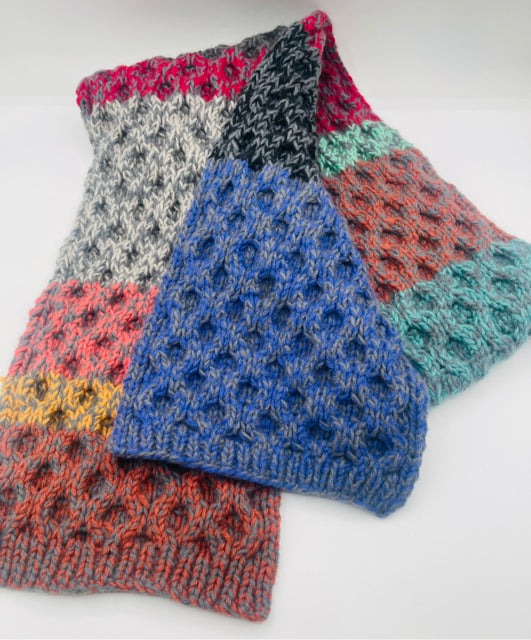 Multi Colorblock Wool and Alpaca Cable Knit Sampler Scarf