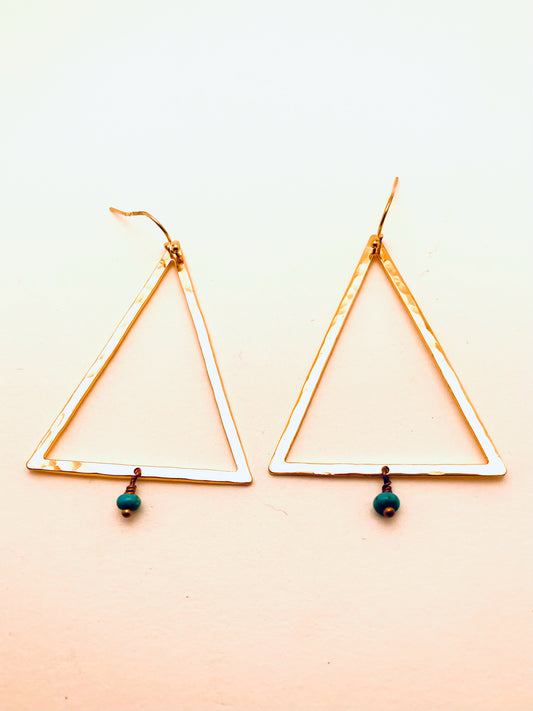 Triangle with Turquoise Beads Earrings