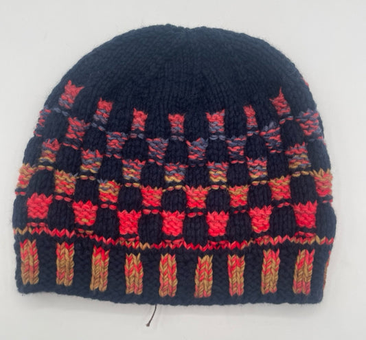 M/L Navy Cashmere and Fine Merino Checkered Knit Hat